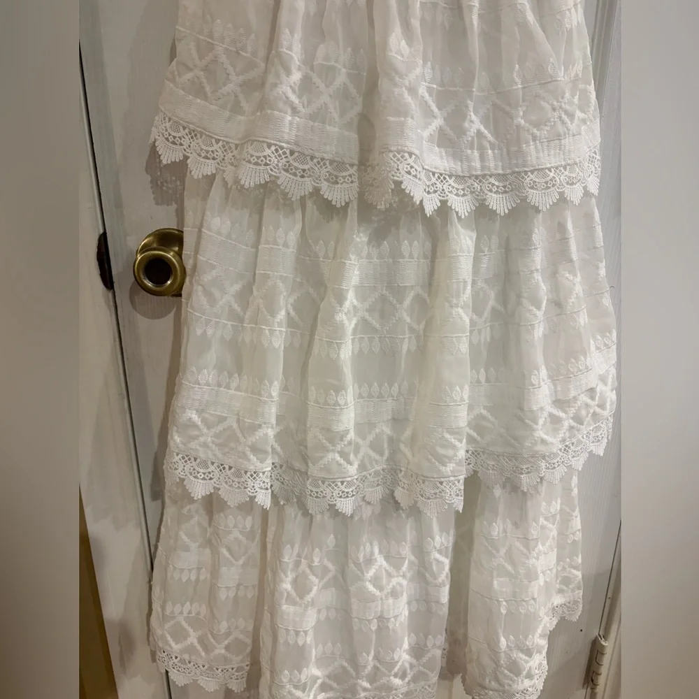 LULUS All Is Love White Tiered Midi Dress S Lace Bridal Shower Rehearsal Dinner - Picture 9 of 11